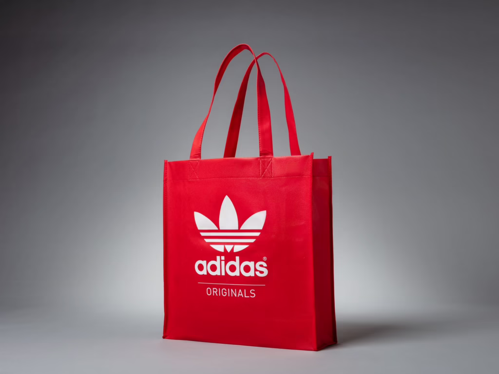 Rote Non-Woven-Tragetasche für adidas Originals – bedruckt von Paolo Sandro